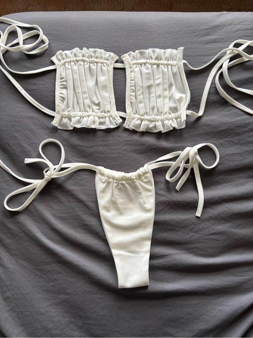 Princess Polly White Ruffle Tie-Side Bikini Set